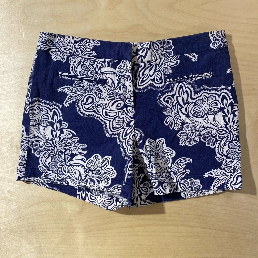 Willi Smith Navy and White Floral High Waist Shorts 6 (OQ)